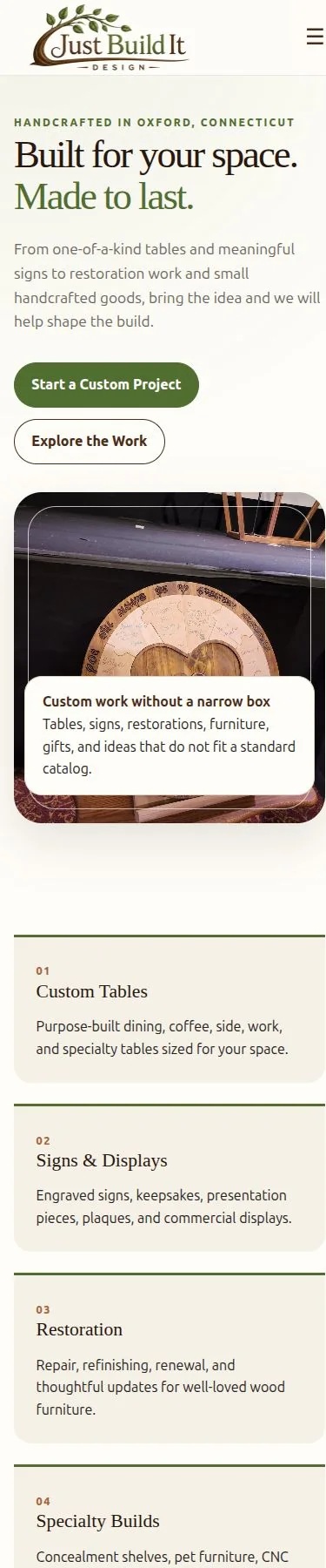 Just Build It Design Laravel staging homepage on mobile