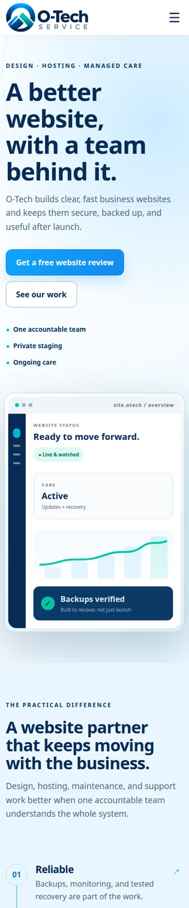 O-Tech Service live Laravel homepage on mobile